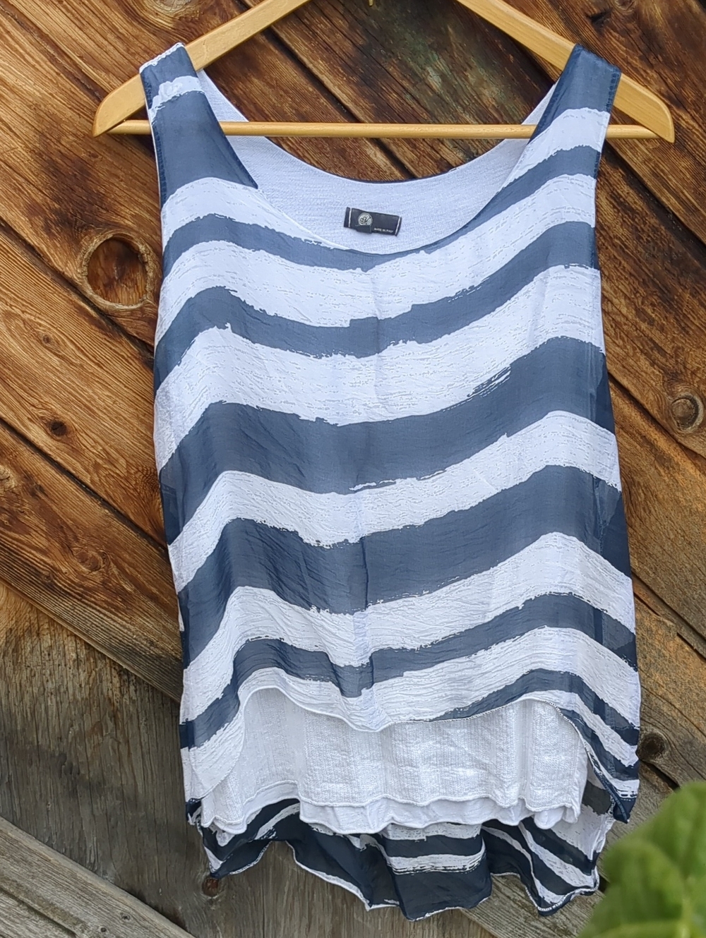 Blouse Silk Striped Navy White Large